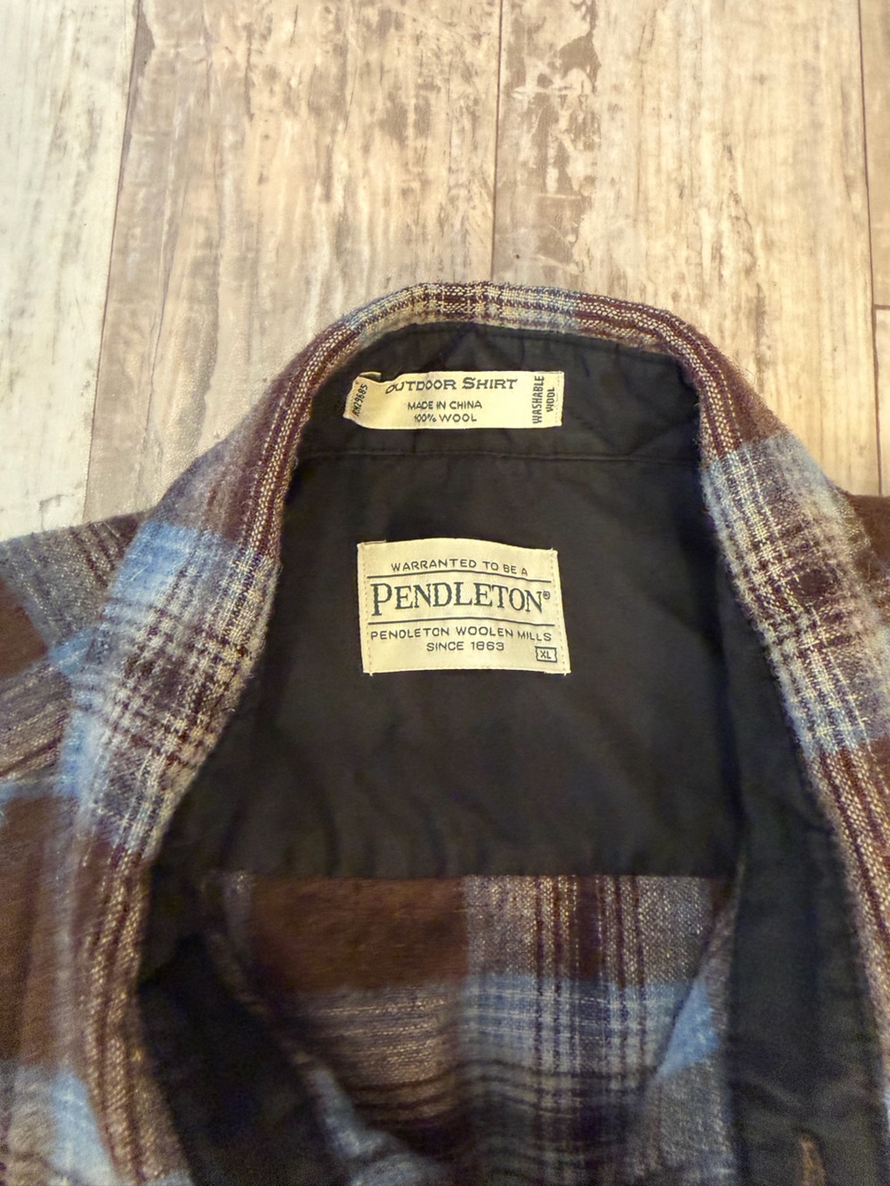 Pendleton Brown and Blue Plaid Button-Down Wool Outdoor Shirt Jacket - Picture 3 of 8